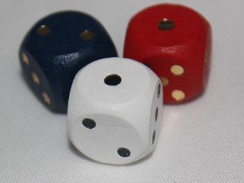 painted wooden dice wiith pips