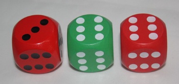 painted wooden dice wiith pips