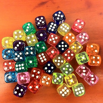 Transparent dice with pips